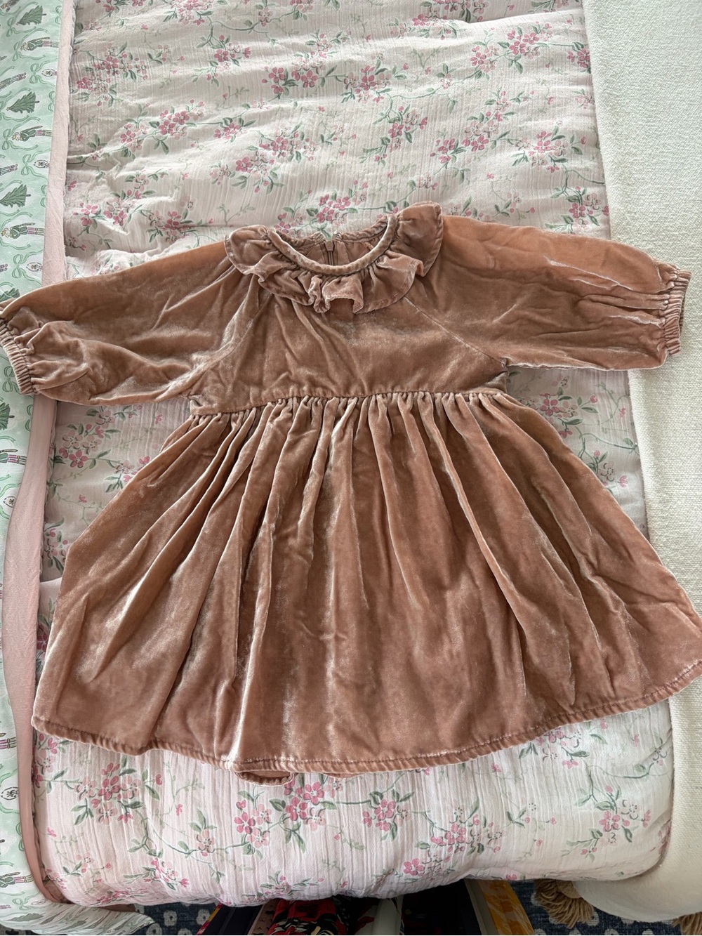 Noralee Velvet Ruffle Collar Girls Dress Dusty Rose